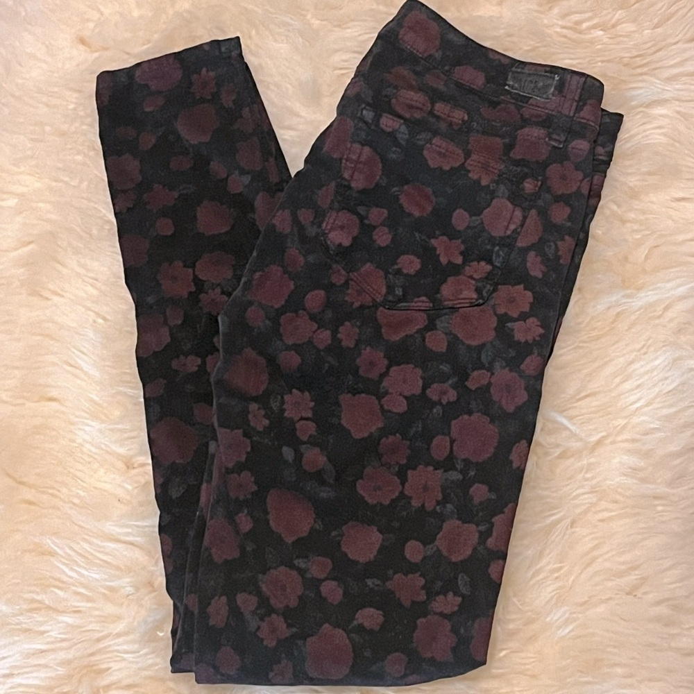PAIGE Corduroy Vertugo Ultra Skinny Black Rose Floral Jeans - Picture 1 of 5